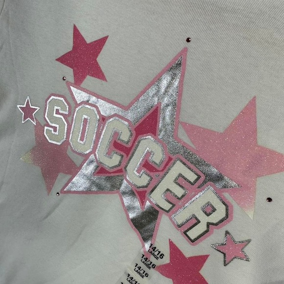 vintage Y2K soccer baby tee with pink‎ and white design Kids Large 14/16 - Picture 3 of 5